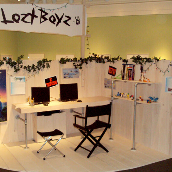 Lost Boyz interactive museum exhibit featuring a 3D artist's studio replica for the Ice Age and Rio movies by Blue Sky Studios